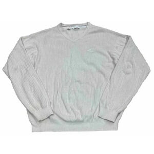 Cutter & Buck Mens XL Ribbed Knit Sweater Beige V Neck Pullover Golf